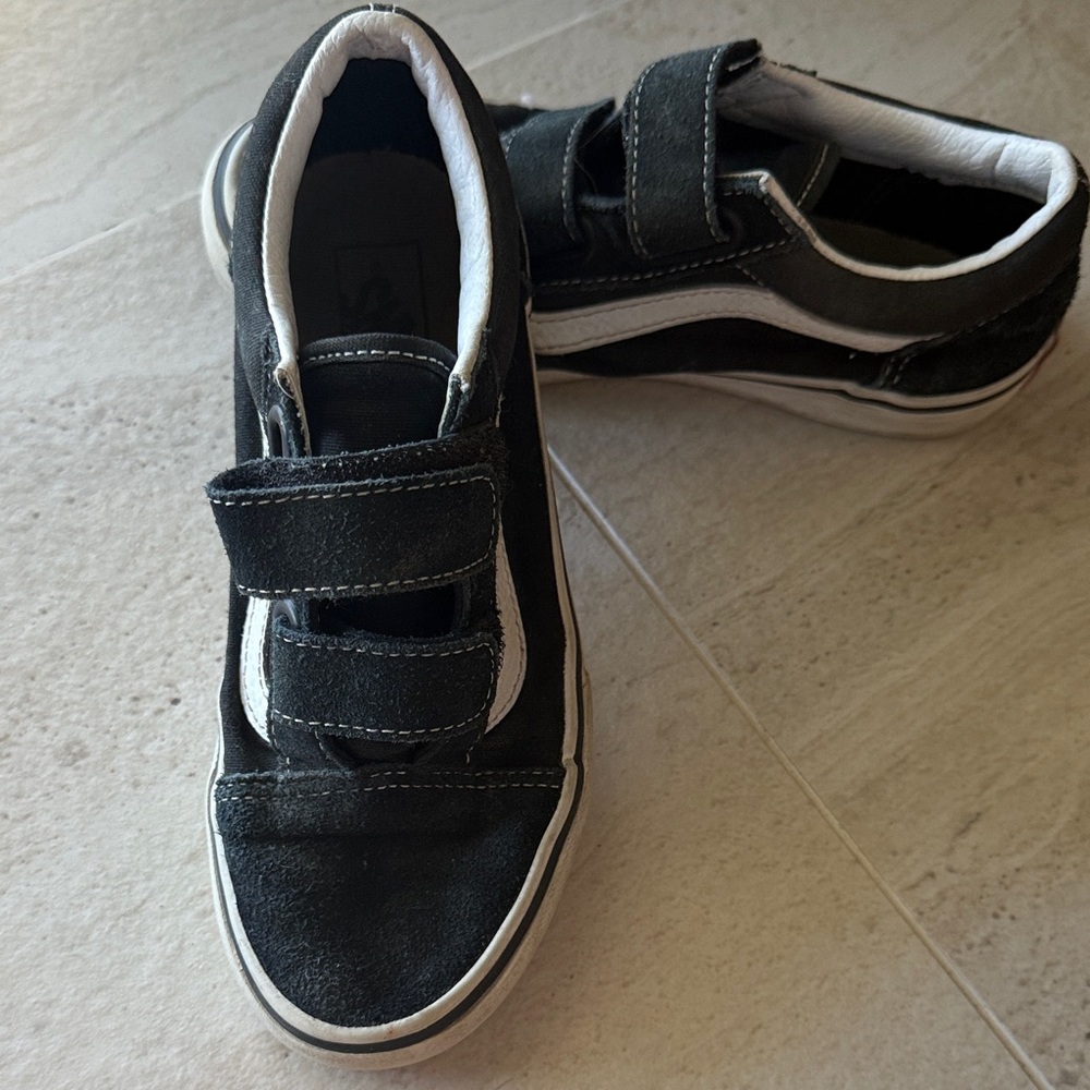 Vans Kids Black and White Velcro Sneakers